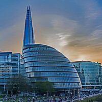 Buy canvas prints of City Hall and Shard in the Early Evening by Joyce Storey