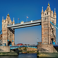 Buy canvas prints of Red Bus on Tower Bridge London by Joyce Storey