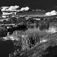 Buy canvas prints of Boats at Lechlade in Mono  by Joyce Storey