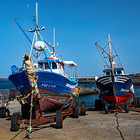 Buy canvas prints of Fishing Boats in La Santa Harbour by Joyce Storey
