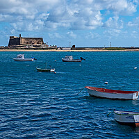 Buy canvas prints of Boats on the sea in Arrecife  by Joyce Storey