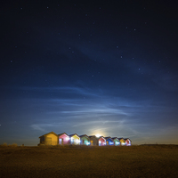 Buy canvas prints of  Blyth Beach Huts at Moon Rise by Paul Appleby