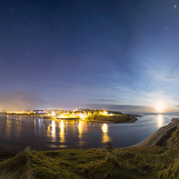 Buy canvas prints of   Moon Rising over Alnmouth - Panorama by Paul Appleby