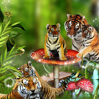 Buy canvas prints of Tigers, Toadstools and Picnics - Oh My! by Julie Hoddinott