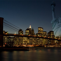 Buy canvas prints of Manhattan with Statue of Liberty by Thomas Stroehle