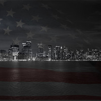 Buy canvas prints of Manhattan with US flag by Thomas Stroehle