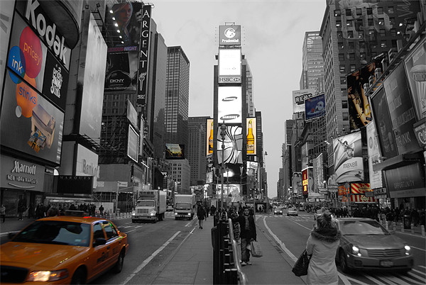 Time Square New York with yellow cab Framed Mounted Print by Thomas Stroehle