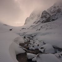 Buy canvas prints of Climbers on their way to the CIC hut on Ben Nevis. by John Cameron