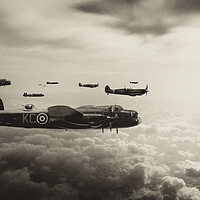 Buy canvas prints of Lancasters and Spitfires Mono by J Biggadike