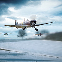 Buy canvas prints of Spitfires Scramble In The Snow by J Biggadike