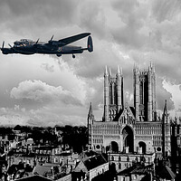 Buy canvas prints of Lancaster Bomber and Lincoln Cathedral by J Biggadike