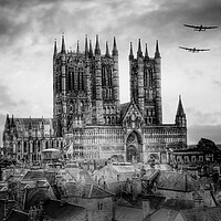 Buy canvas prints of Lancasters and Lincoln Cathedral Monochrome  by J Biggadike