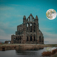 Buy canvas prints of Whitby Abbey Super Moon by J Biggadike