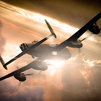 Buy canvas prints of Lancaster Bomber Sun Rays by J Biggadike