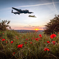 Buy canvas prints of Lancaster and Spitfire Poppy Sunset by J Biggadike