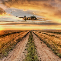 Buy canvas prints of DC3 Dakota Sunset Flight by J Biggadike