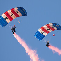 Buy canvas prints of Sky RAF Falcons Parachute Display Team by J Biggadike