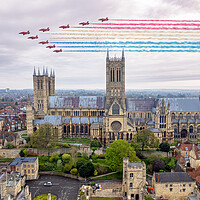 Buy canvas prints of Red Arrows Over Lincoln by J Biggadike