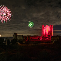 Buy canvas prints of Conisbrough Castle fireworks by J Biggadike