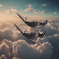 Buy canvas prints of Spitfires Among The Clouds by J Biggadike