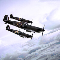 Buy canvas prints of Spitfires Dive In The Blue by J Biggadike