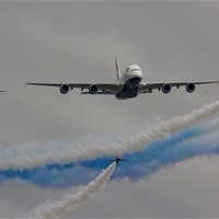 Buy canvas prints of Airbus A380 Fly By by J Biggadike