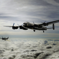 Buy canvas prints of Lancaster and Spitfire Duo by J Biggadike