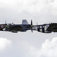 Buy canvas prints of Mustang and Spitfire by J Biggadike