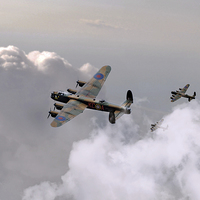 Buy canvas prints of Lancasters Forming Up by J Biggadike