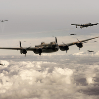 Buy canvas prints of Lancasters Form Up by J Biggadike