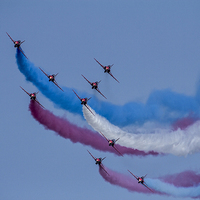 Buy canvas prints of The Red Arrows  by J Biggadike
