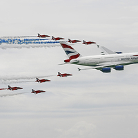 Buy canvas prints of A380 and Red Arrows  by J Biggadike