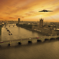 Buy canvas prints of Vulcan over Big Ben  by J Biggadike