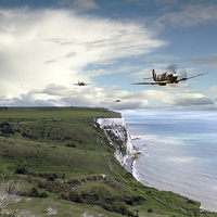 Buy canvas prints of Spitfires Over Dover  by J Biggadike
