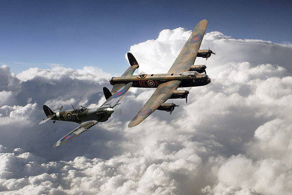 Lancaster and Spitfire  Canvas Print by J Biggadike