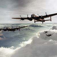 Buy canvas prints of Lancasters and Spitfires  by J Biggadike