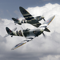Buy canvas prints of Spitfire Flying Legends by J Biggadike