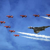 Buy canvas prints of Vulcan with the Reds by J Biggadike
