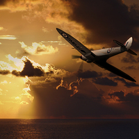 Buy canvas prints of Spitfire Over The Water by J Biggadike