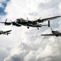 Buy canvas prints of Lancaster Spitfire Hurricane by J Biggadike