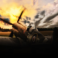 Buy canvas prints of Spitfire Sunset Silhouette by J Biggadike
