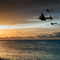 Buy canvas prints of Lancaster Spitfire Hurricane Sunset by J Biggadike