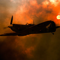 Buy canvas prints of Spitfire Sunset Silhouette by J Biggadike