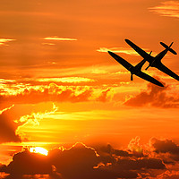 Buy canvas prints of Spitfire and Hurricane Silhouette by J Biggadike