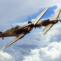 Buy canvas prints of The BBMF Spitfire and Hurricane by J Biggadike