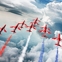 Buy canvas prints of Red Arrows Aerobatics by J Biggadike