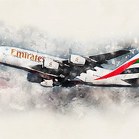 Buy canvas prints of Emirates A380 - Painting by J Biggadike