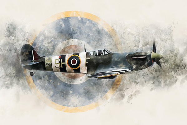 Spitfire AB910 - Painting Framed Print by J Biggadike