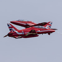 Buy canvas prints of Red Arrows Cross Over by J Biggadike