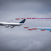 Buy canvas prints of Red Arrows with BOAC 747 RIAT 2019 by J Biggadike